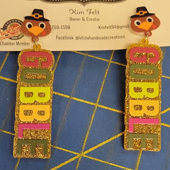 Turkey Gobble Fall Autumn Thanksgiving Earrings - Picture 1 of 3